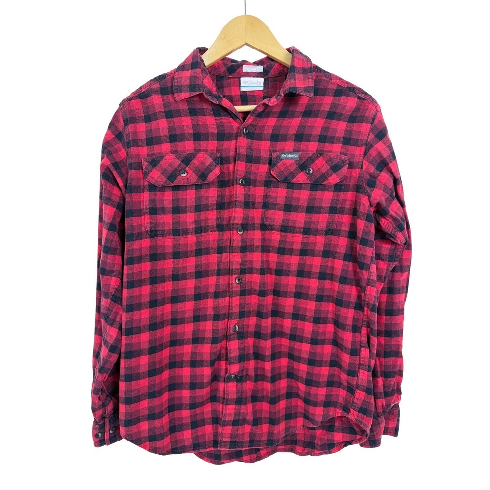 Columbia Buffalo Plaid Flannel Button Up Shirt Mens Small Omni Wick‎ Outdoor